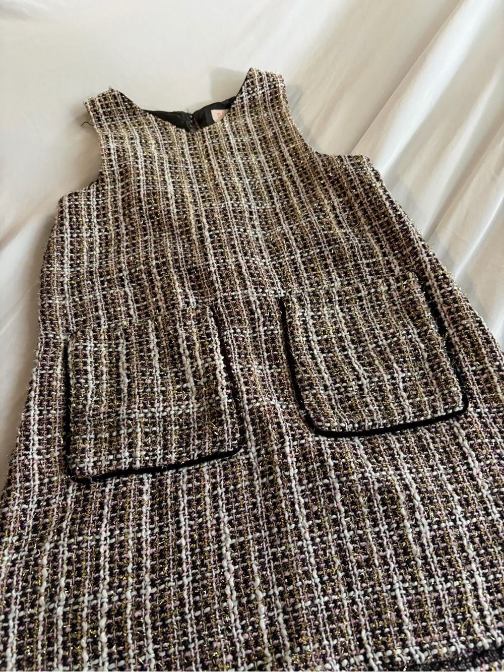 Biscotti Collection Girls Size 10 Tweed Plaid Shift Dress Metallic Sleeveless